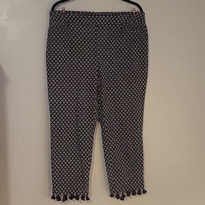 Chico's Womens Stretch Pull On Crop Pants w/Geometric Print & Tassel Hem, S: 2.5
